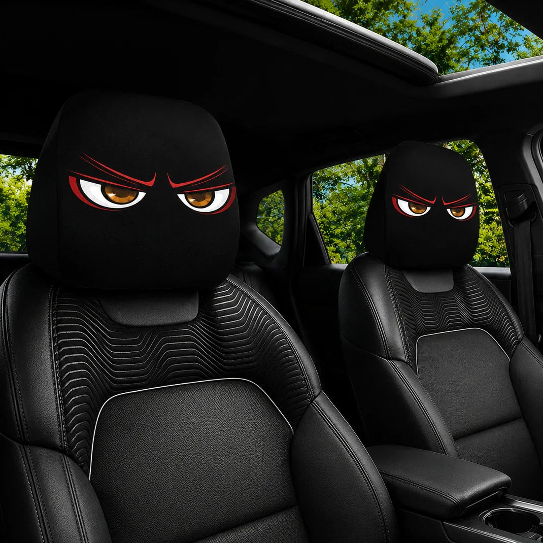 Funny Cartoon Car Headrest Covers – 2PCS Universal Fit