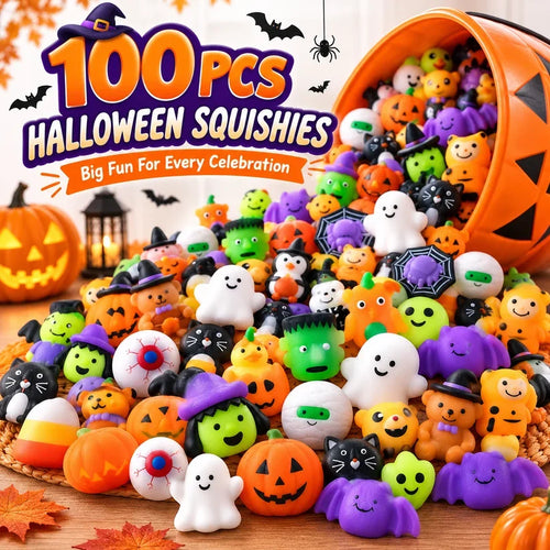 🎃 100PCS Halloween Mochi Squishy Toys – Cute Sensory Party Favors & Goodie Bag Fillers✨