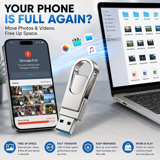 📱 2-in-1 USB Flash Drive – Free Up Space & Move Files Fast