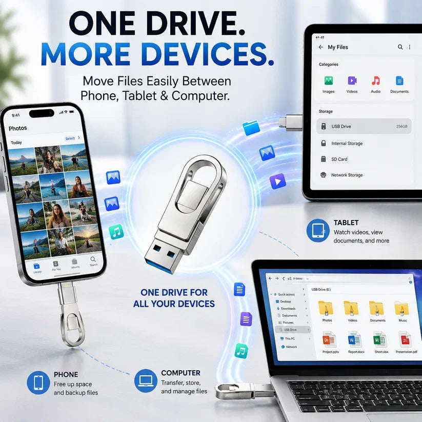 📱 3-in-1 USB Flash Drive – Free Up Space & Move Files Fast