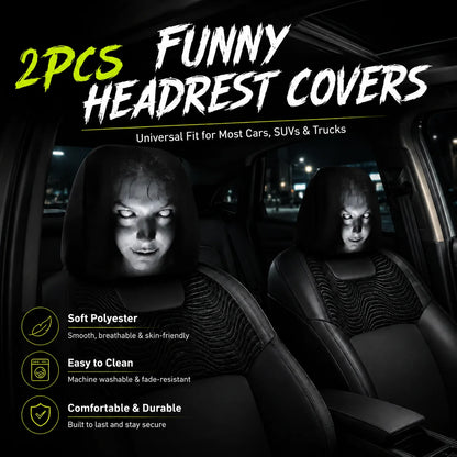 Funny Cartoon Car Headrest Covers – 2PCS Universal Fit