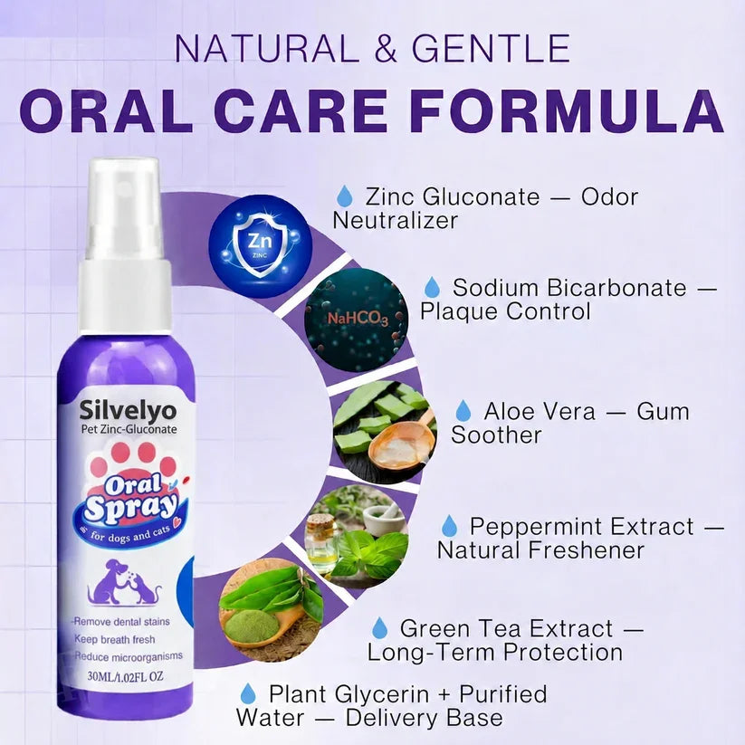 Silvelyo™ Advanced Pet Oral Spray | Fresher Breath, Plaque Biofilm & Gum Care — No Brushing