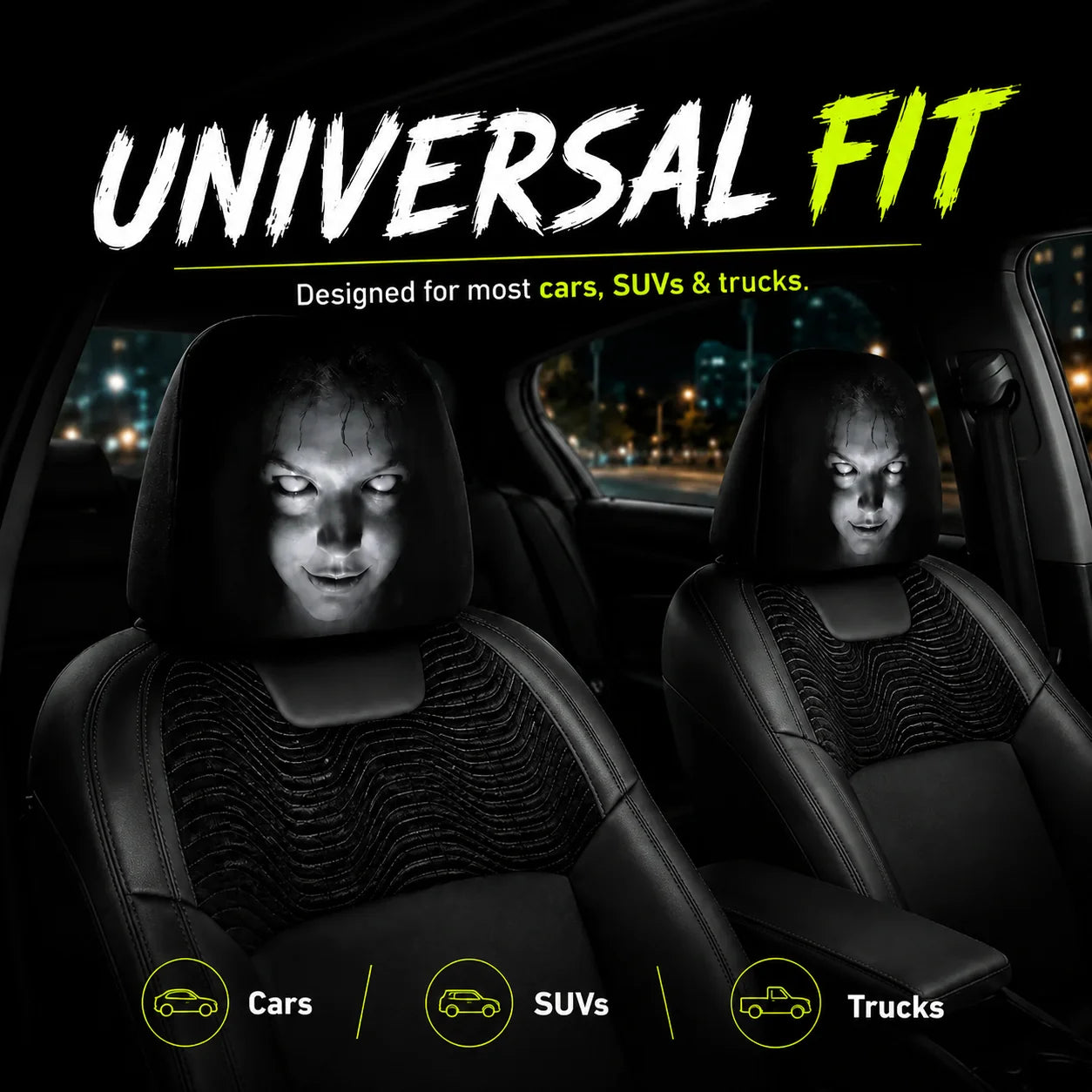 Funny Cartoon Car Headrest Covers – 2PCS Universal Fit