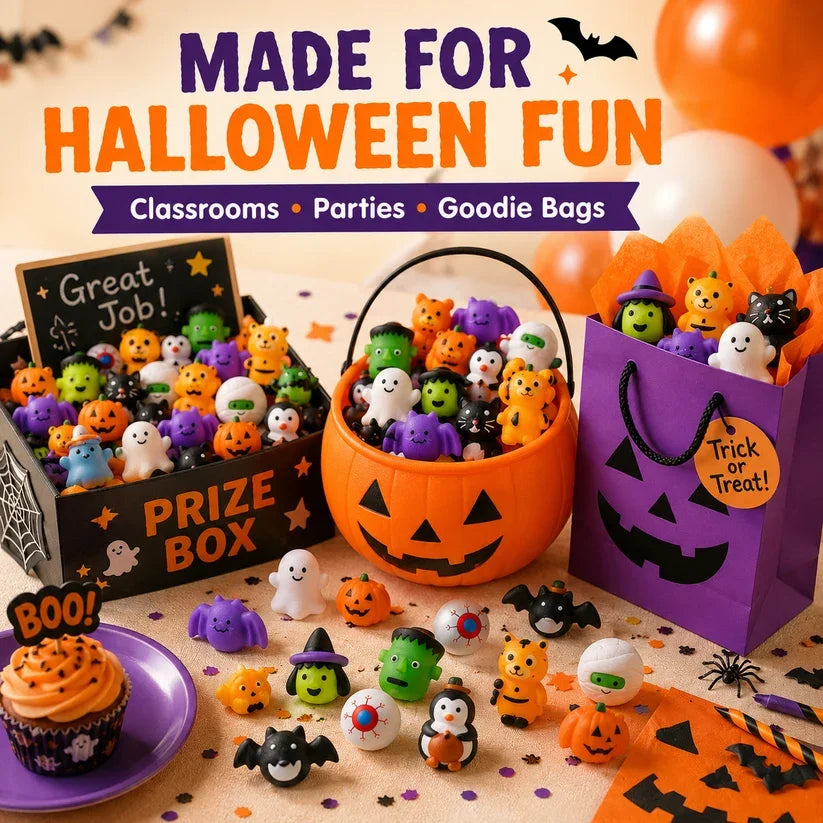 🎃 100PCS Halloween Mochi Squishy Toys – Cute Sensory Party Favors & Goodie Bag Fillers✨