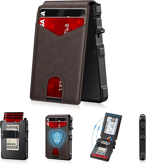🔐 RFID Blocking Minimalist Pop-Up Wallet | One-Second Card Eject Design & Ultra Slim Pocket Wallet