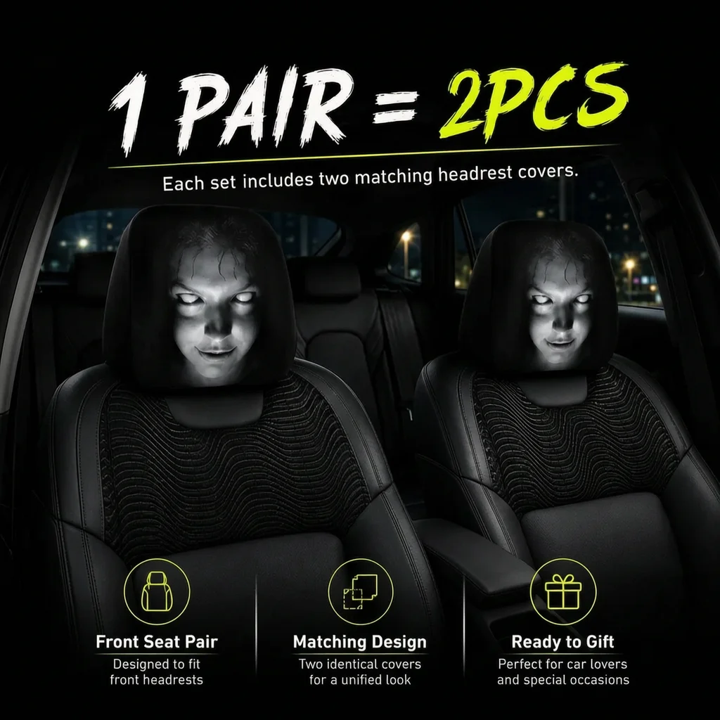 Funny Cartoon Car Headrest Covers – 2PCS Universal Fit