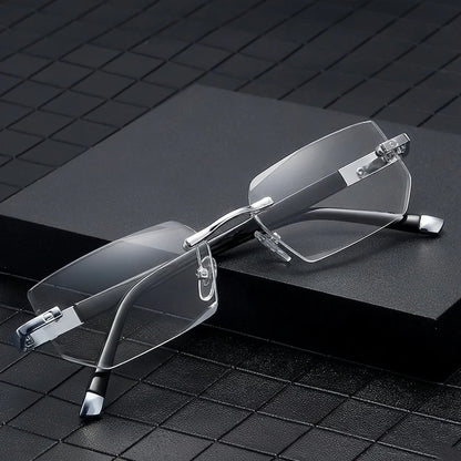 🔥 Intelligent Auto-Focus Zoom Glasses👓 - Blue Light Blocking & Anti-Eye Strain Rimless Eyewear