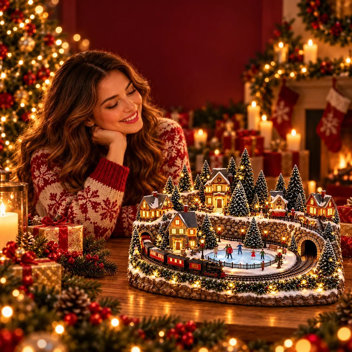 🚞🎄Last day to save 49% –✨ Animated Holiday Train & Ice Rink Scene