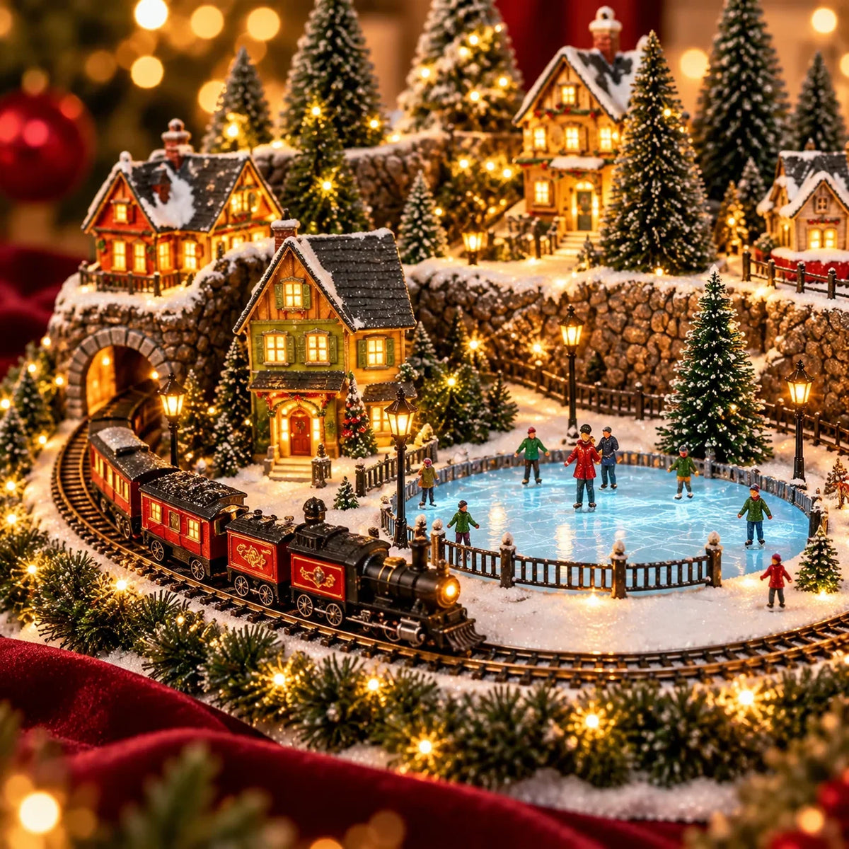 🚞🎄Last day to save 49% –✨ Animated Holiday Train & Ice Rink Scene