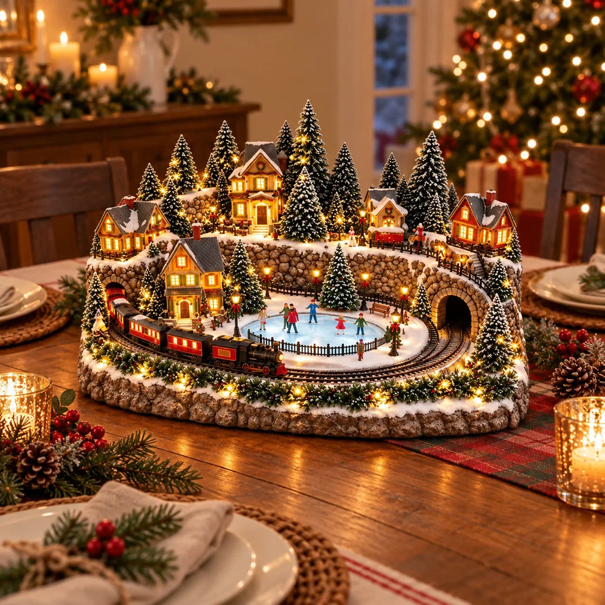 🚞🎄Last day to save 49% –✨ Animated Holiday Train & Ice Rink Scene