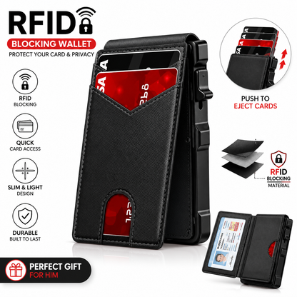 🔐 RFID Blocking Minimalist Pop-Up Wallet | One-Second Card Eject Design & Ultra Slim Pocket Wallet
