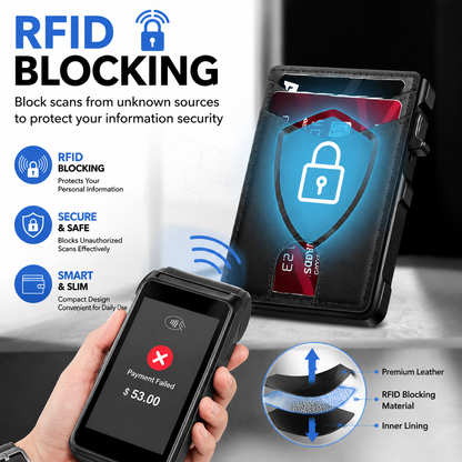 🔐 RFID Blocking Minimalist Pop-Up Wallet | One-Second Card Eject Design & Ultra Slim Pocket Wallet
