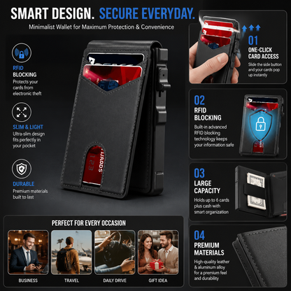 🔐 RFID Blocking Minimalist Pop-Up Wallet | One-Second Card Eject Design & Ultra Slim Pocket Wallet